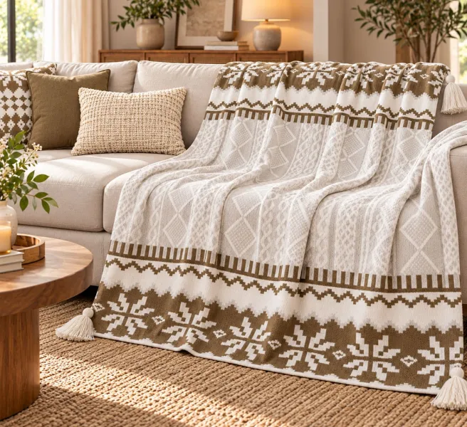 Brown Cotton Polyester Throw Blanket with Tassel – 50 × 60 Inches Throw.